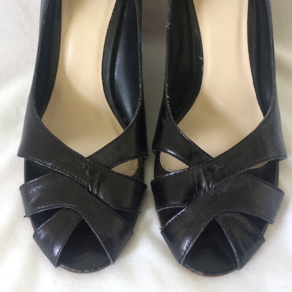 Black peep toe wedges